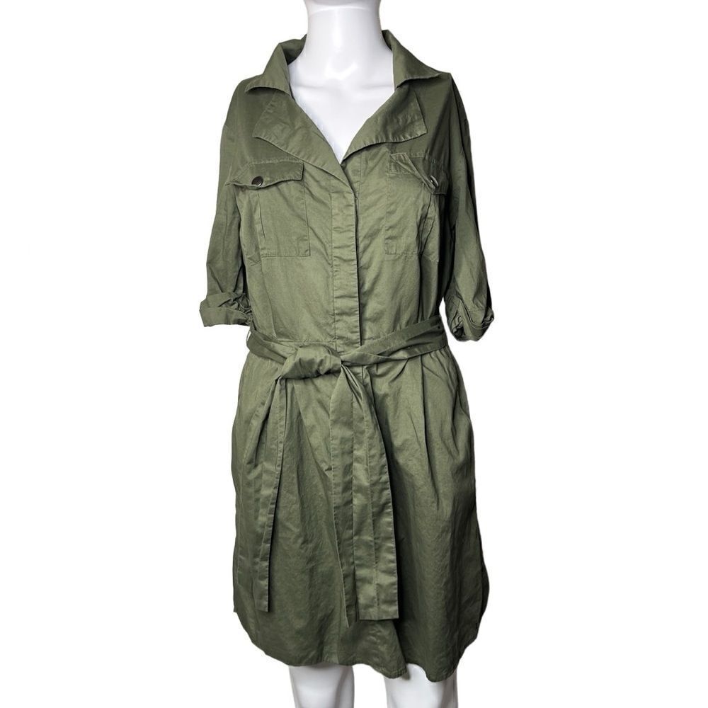 Bloomingdale's Button Down Utility Mini Dress Green Size Medium